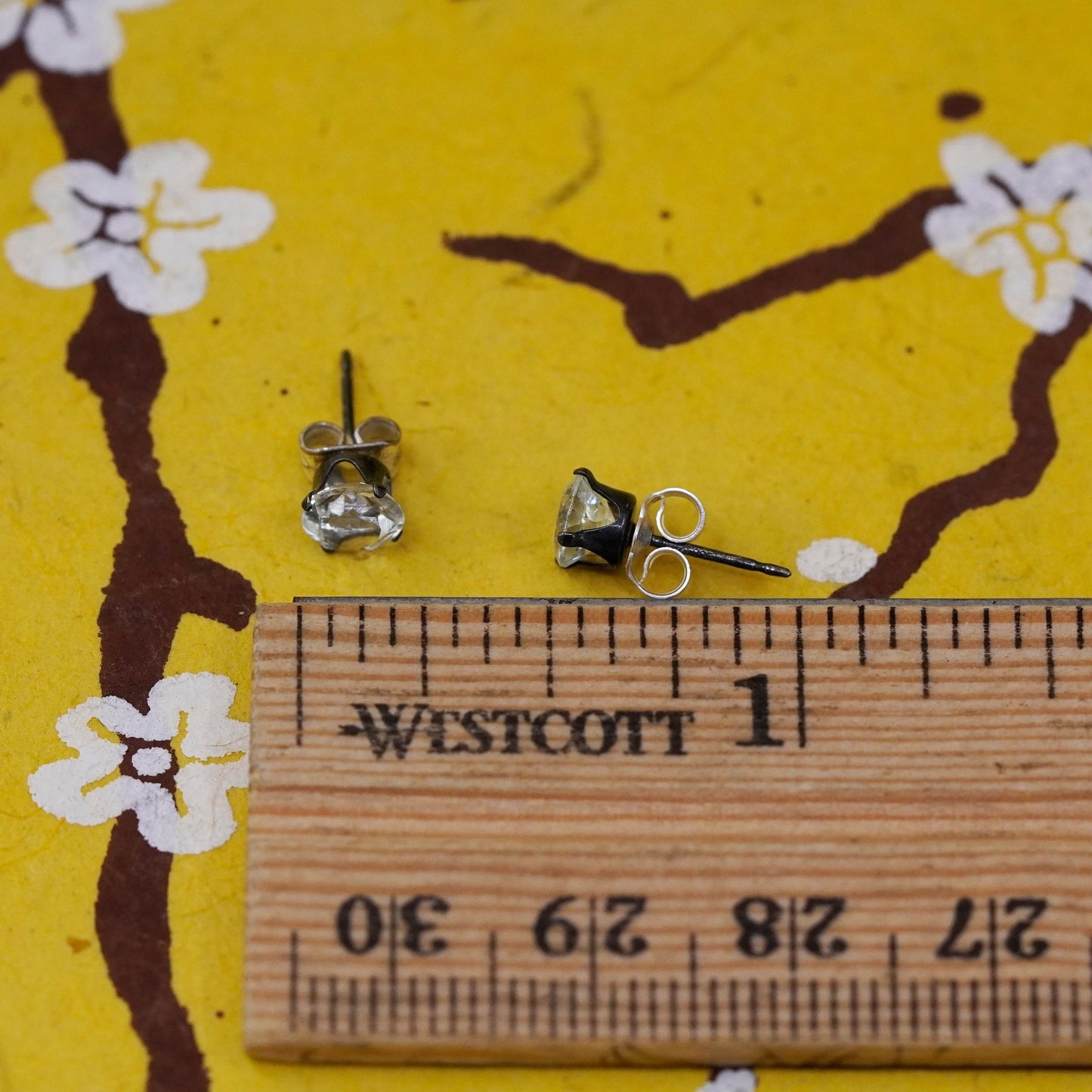 4mm, vintage Sterling silver clear round crystal studs, cz earrings