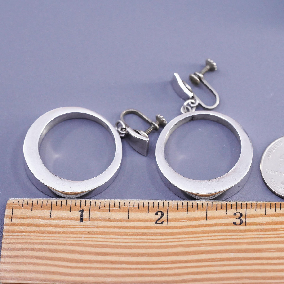 Sterling 925 Silver Circle Dangle Earrings, Large Open Hoop Screw Back Earrings