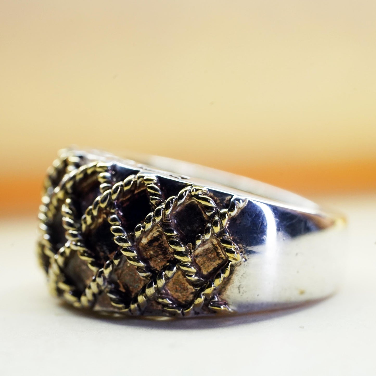 Size 7.25, VTG Milor two tone Sterling silver ring 925 woven braided cable band