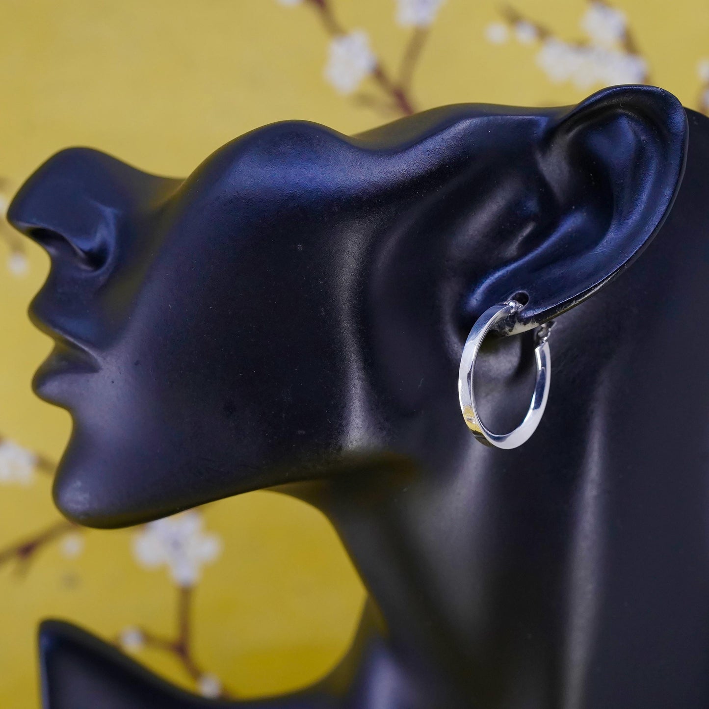 1”, vintage Sterling silver handmade hoops, ribbed 925 huggie earrings