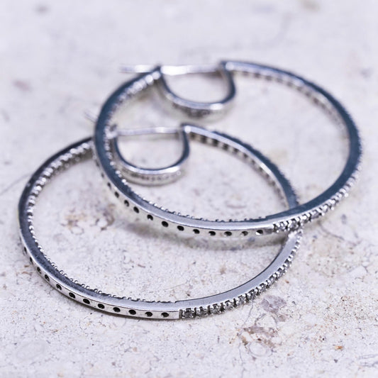 1.5”, Sterling silver handmade earrings, 925 silver hoops with cluster cz