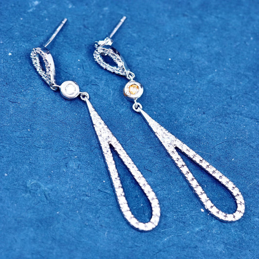 Vintage sterling Silver earrings, 925 silver teardrop drops with cz