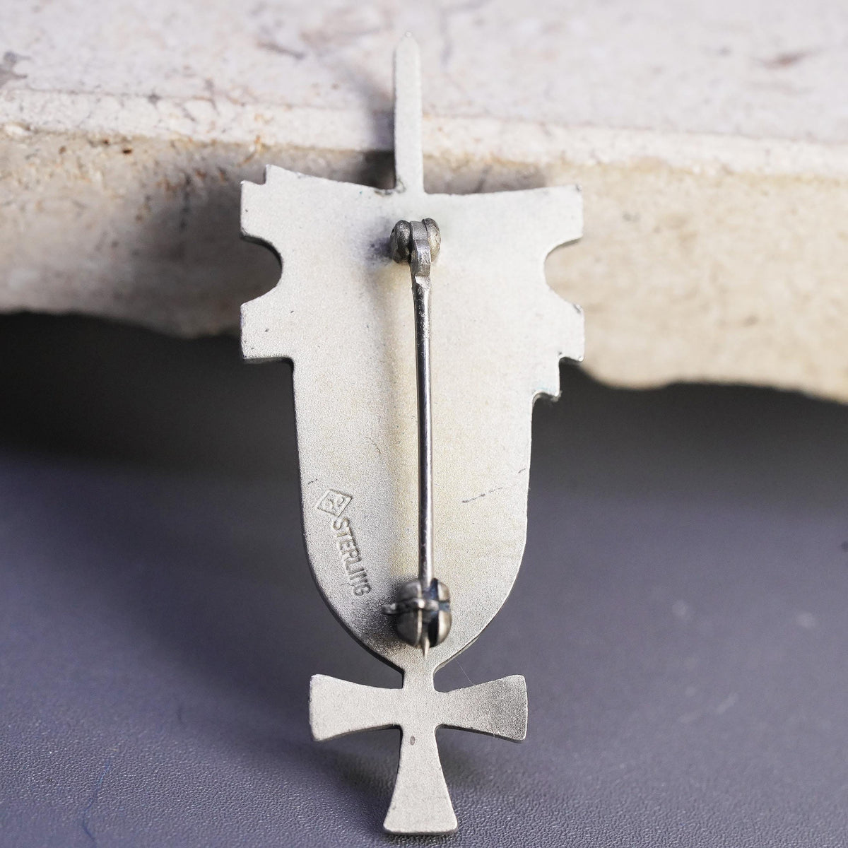 Sterling Silver Progressum Tutatur Pietas Brooch, Shield Fleur de Lis Ship Wheel