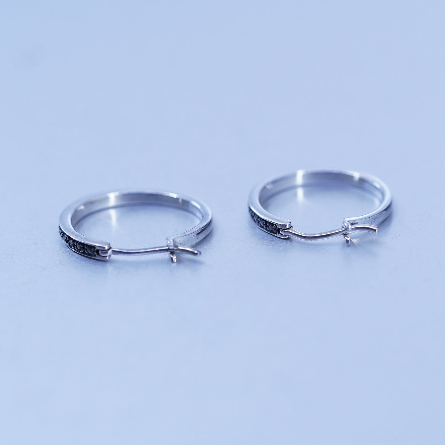 0.75”, Sterling silver handmade earrings, 925 huggie hoops with black diamond