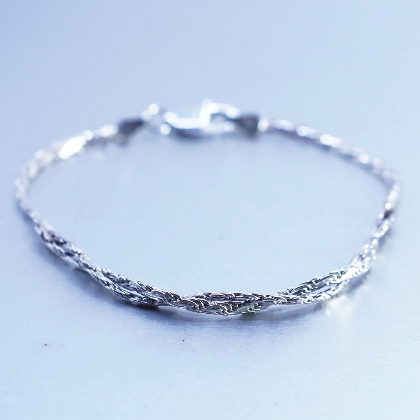6.5”, Vintage Italy Sterling 925 silver handmade bracelet, twisted curb chain