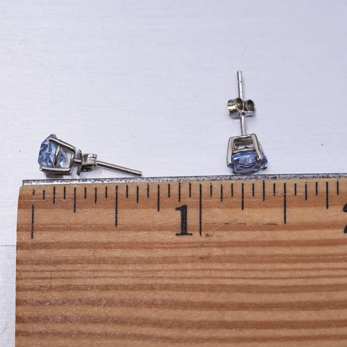 Vintage Sterling 925 silver blue topaz studs, square earrings
