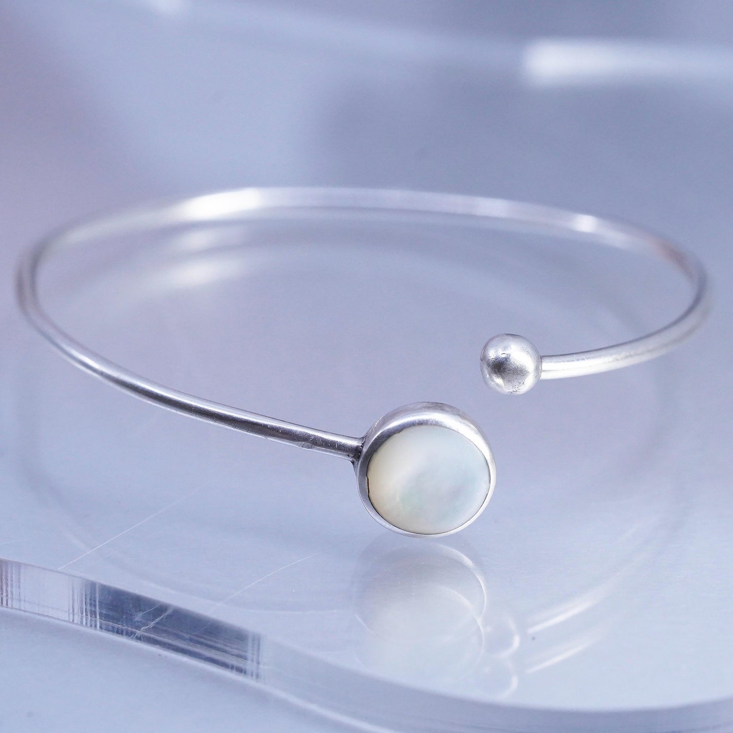 7", Vintage Sterling 925 silver handmade bracelet, wrap bangle white moonstone