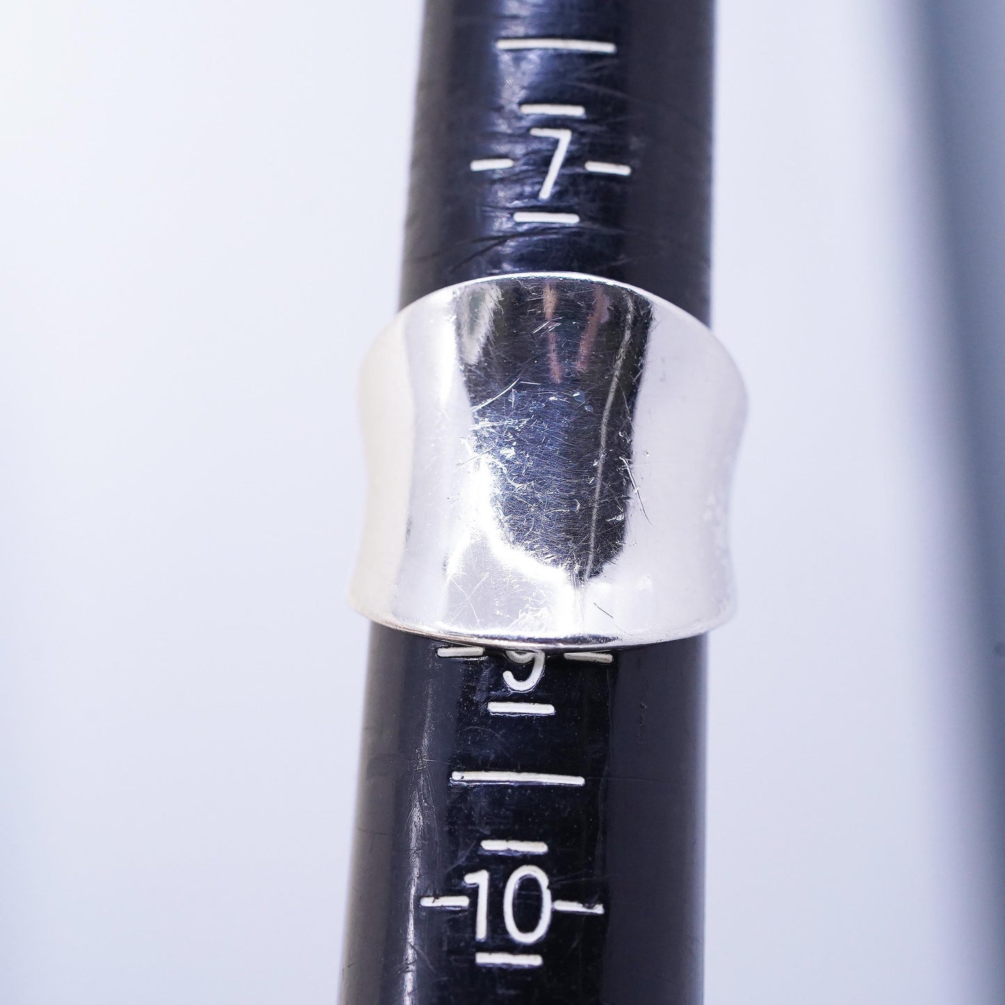Size 7.5, VTG sterling silver handmade ribbed ring, High polish 925 wide band