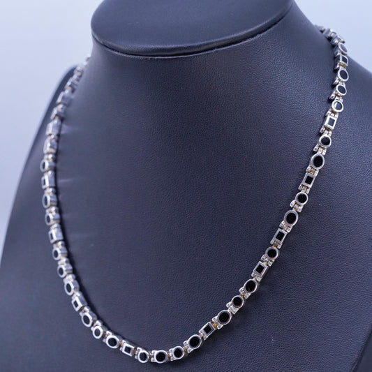 16", vintage Peyote Bird Sterling silver 925 tennis necklace with cluster onyx