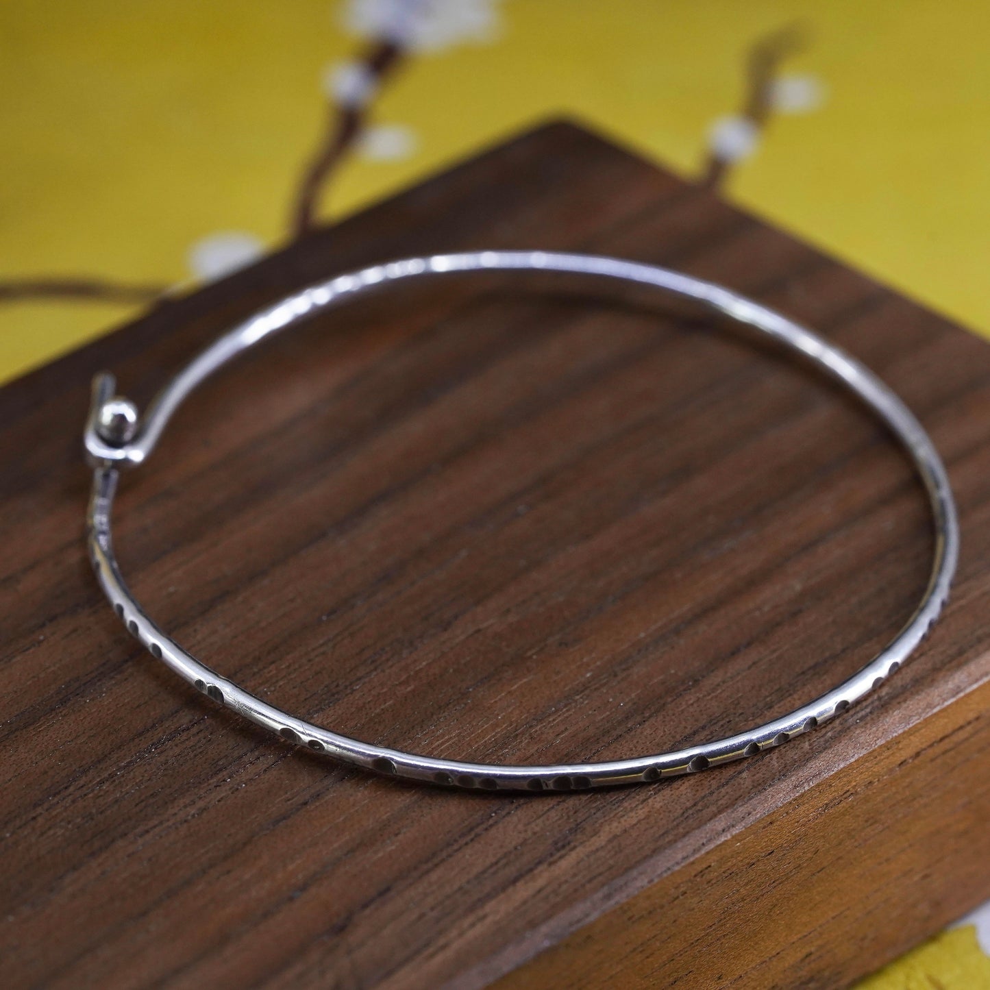 7", Vintage Sterling silver handmade stackable bracelet, 925 hinged bangle