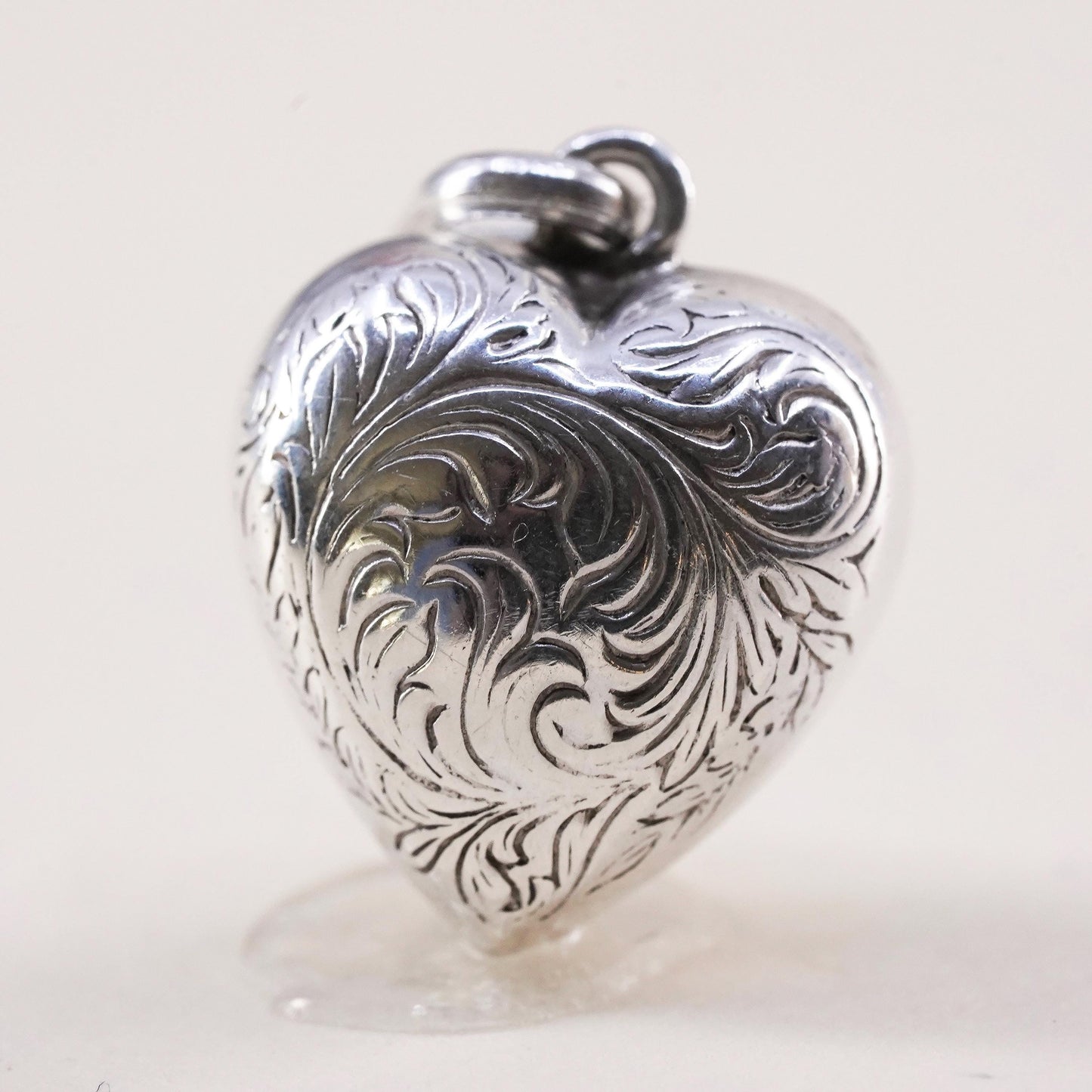 Vintage sterling silver handmade pendant, textured puffy heart