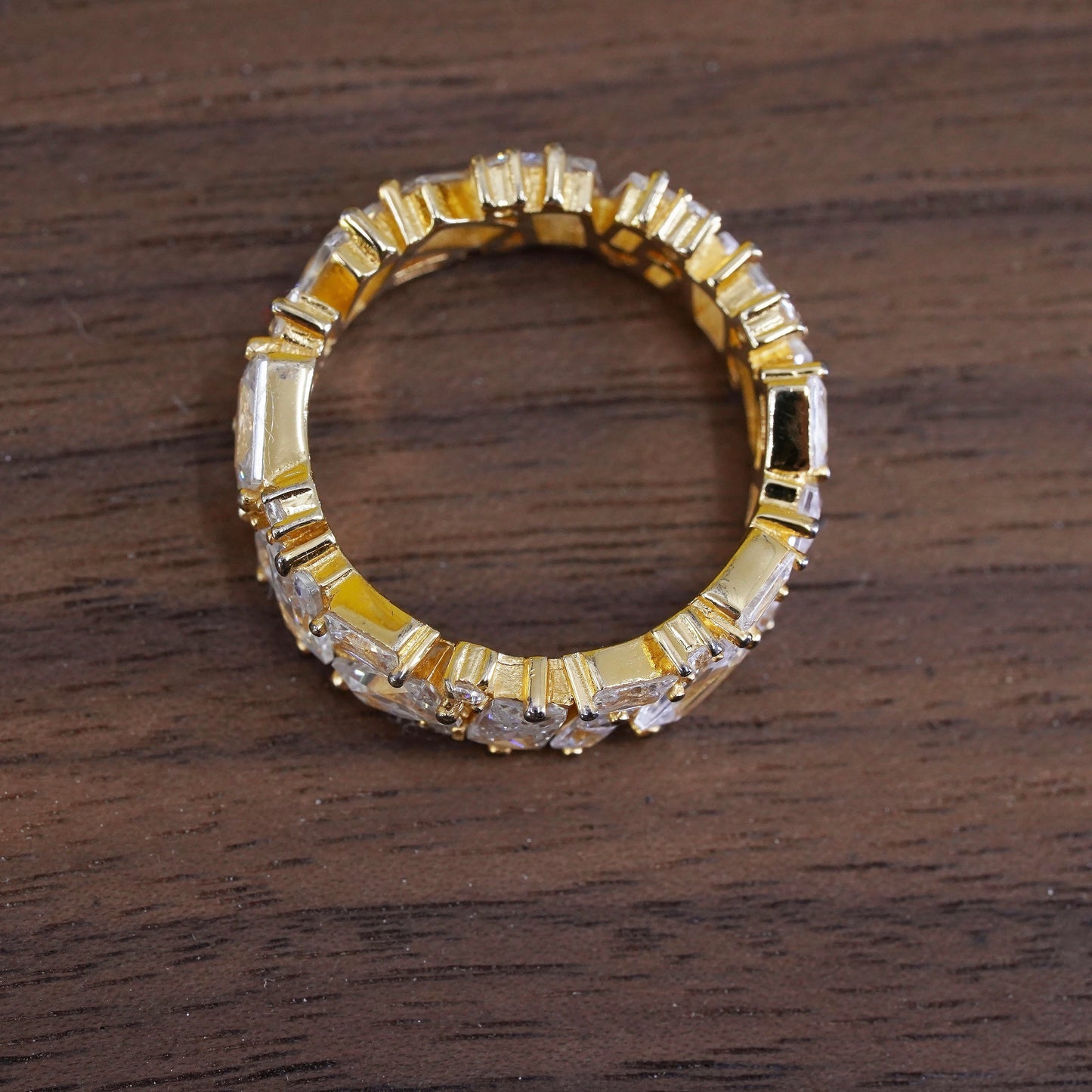 Size 7, vintage vermeil gold over Sterling silver ring, 925 band w/ cluster cz