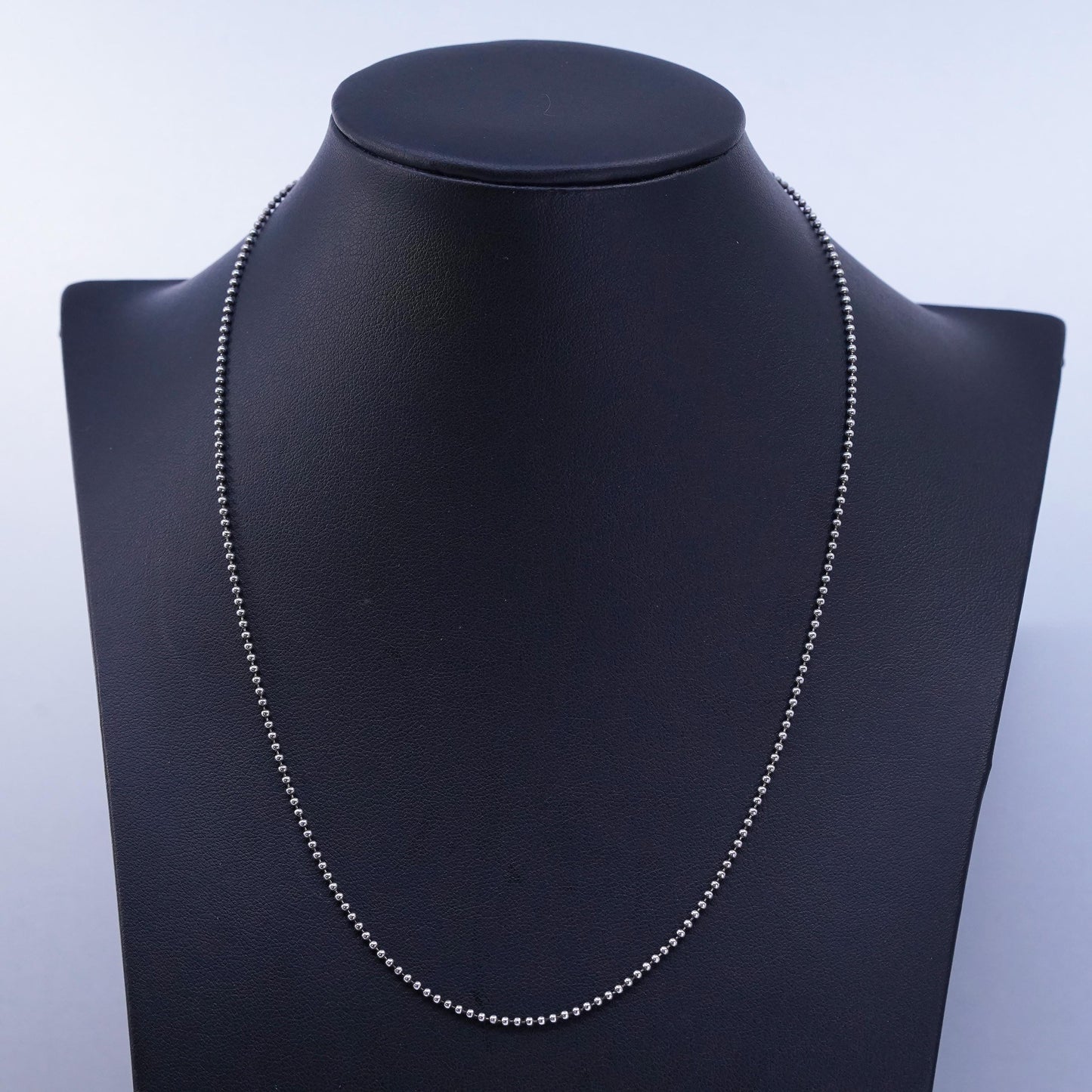 18” 1mm, vintage Italy Sterling 925 silver bead chain necklace