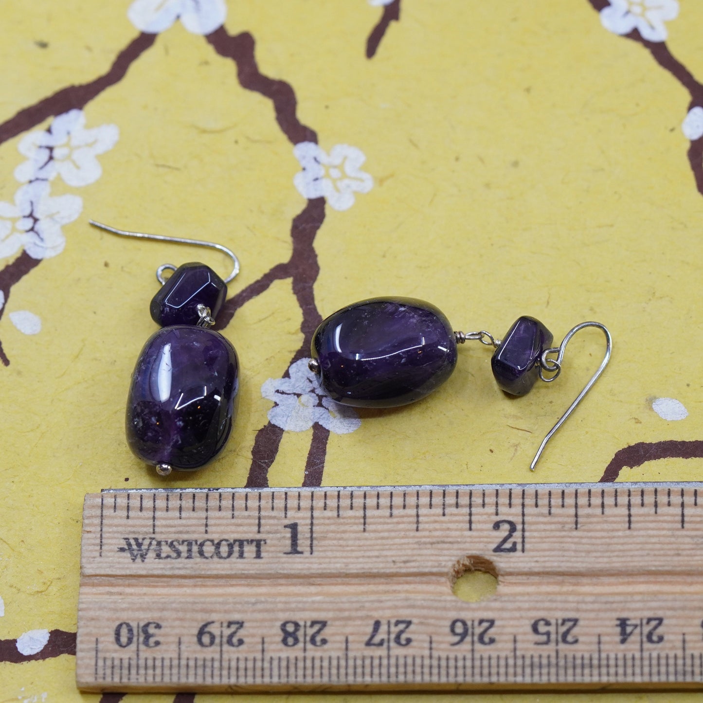 Vintage Sterling 925 silver handmade earrings with amethyst nugget
