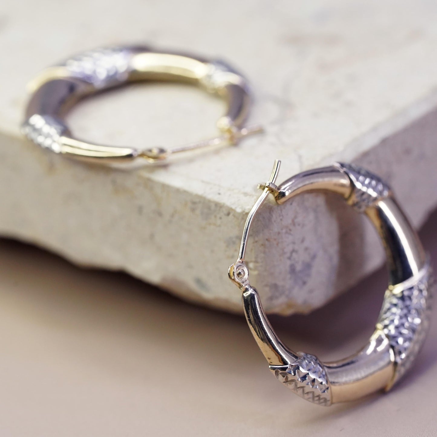 1", vintage vermeil gold over Sterling 925 silver handmade huggie hoop earrings