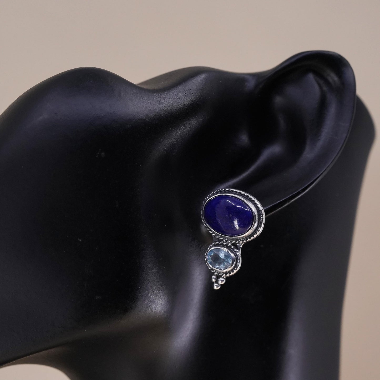 Native American Shube single earring. Navajo Sterling 925 silver stud lapis