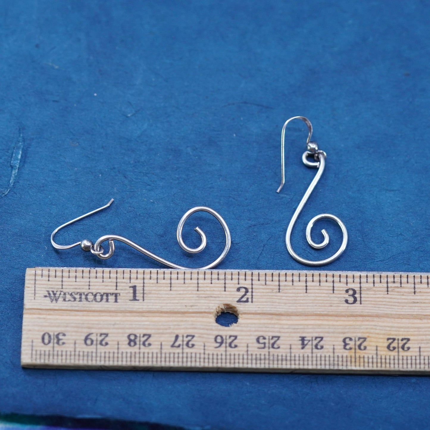 Vintage Sterling Silver handmade Earrings. 925 swirl dangles