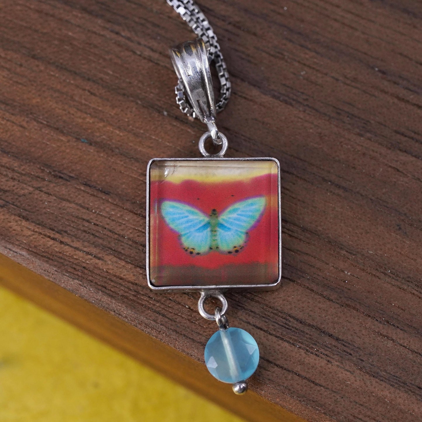 18”, Sterling 925 silver handmade necklace, double sided fish butterfly pendant