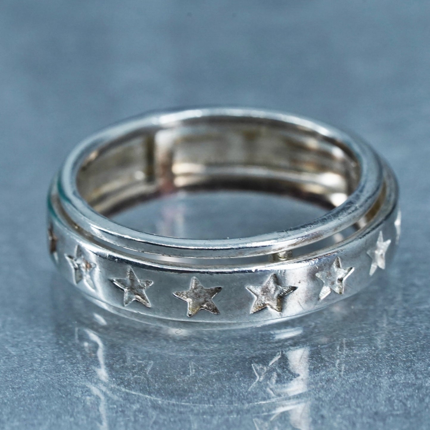 Size 7, vintage Sterling 925 silver handmade ring, star spinner band
