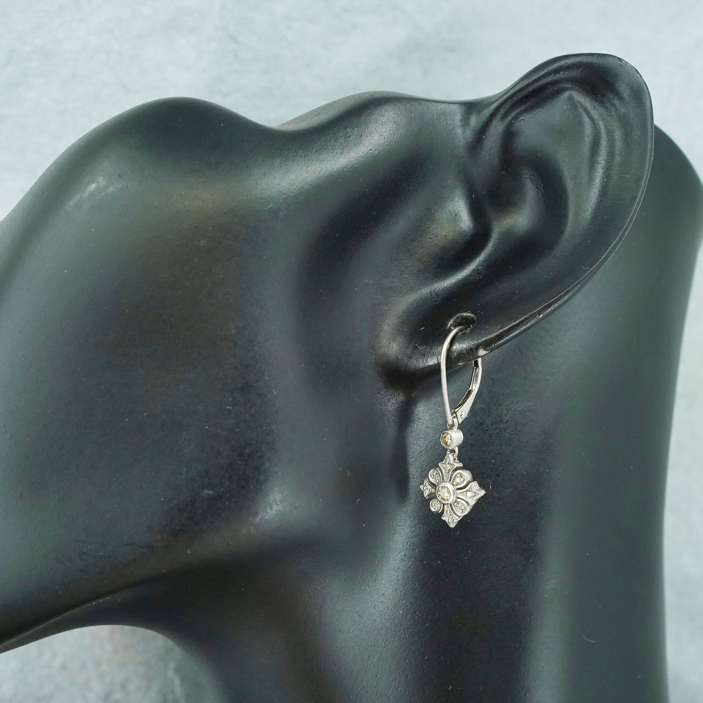 Vintage Sterling 925 silver handmade earrings with cluster diamond details