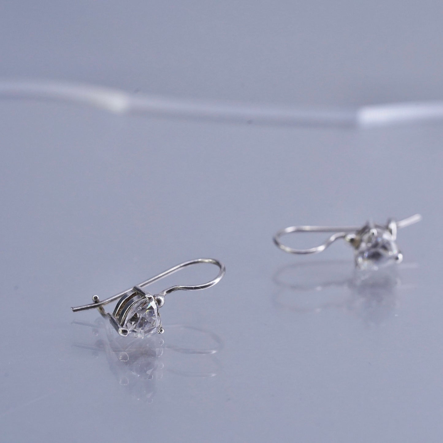 Vintage Sterling 925 silver handmade earrings with heart Cz