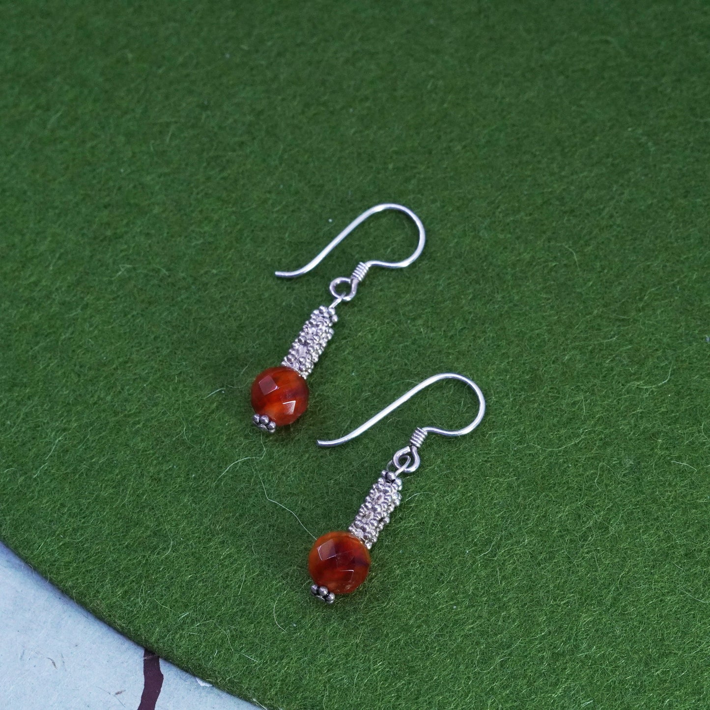 Vintage sterling 925 silver handmade earrings with carnelian beads