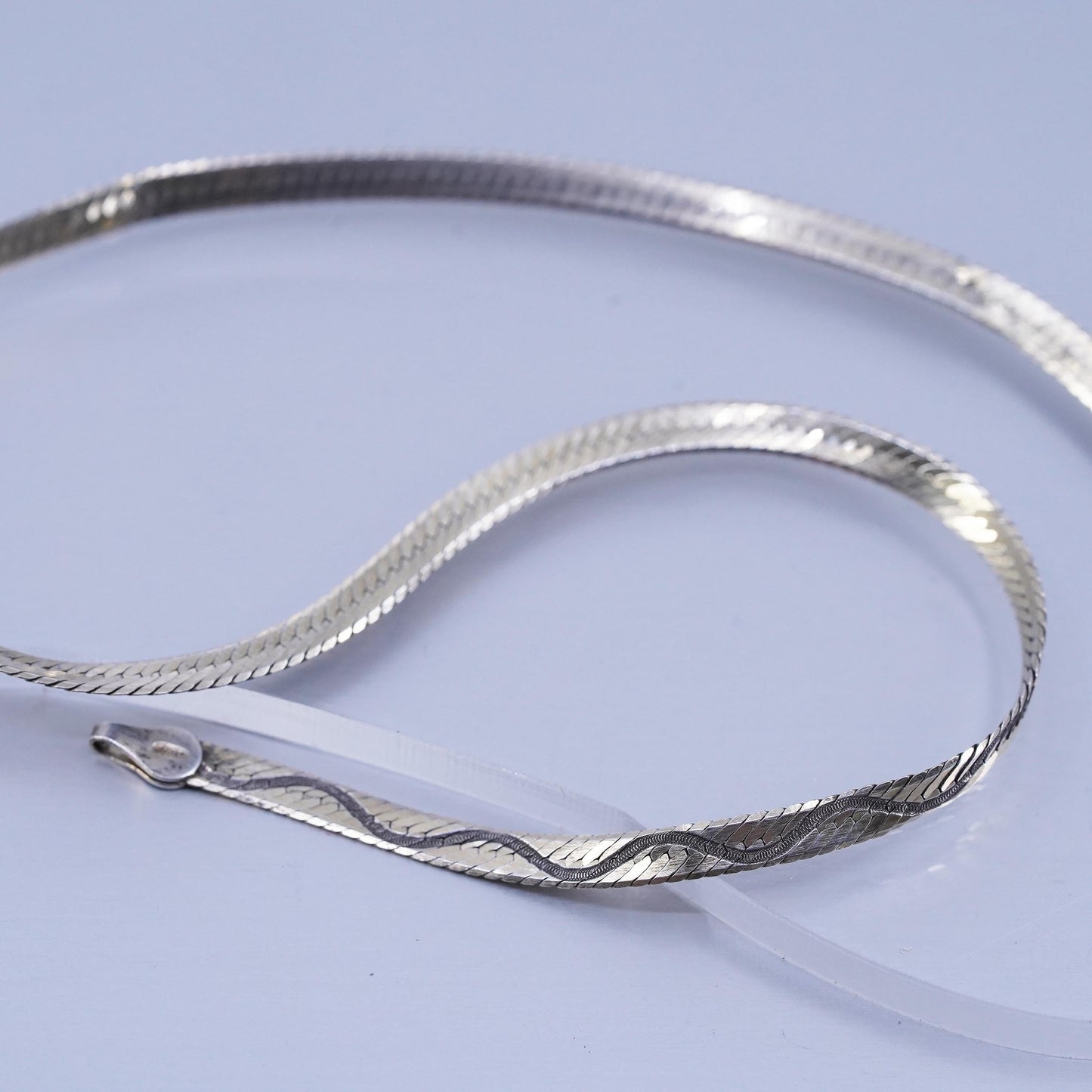 20”, vintage Italian Sterling 925 silver textured herringbone chain necklace