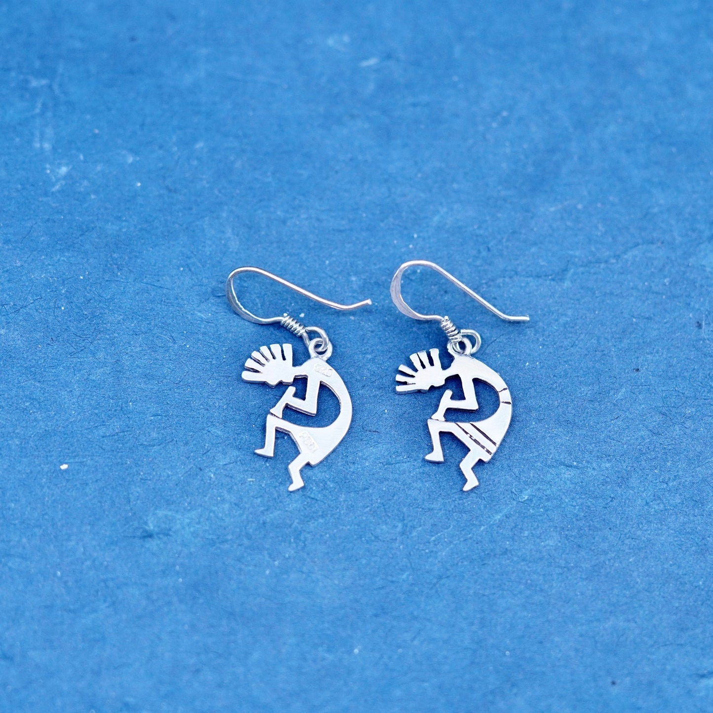Native American Sterling silver Handmade earrings, 925 Kokopelli Dangles