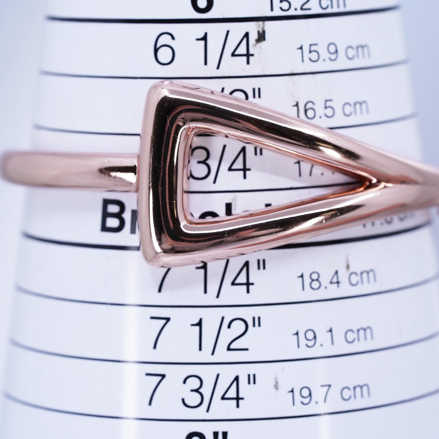 7”, vermeil rose gold Sterling 925 silver bracelet, triangular hinged bangle