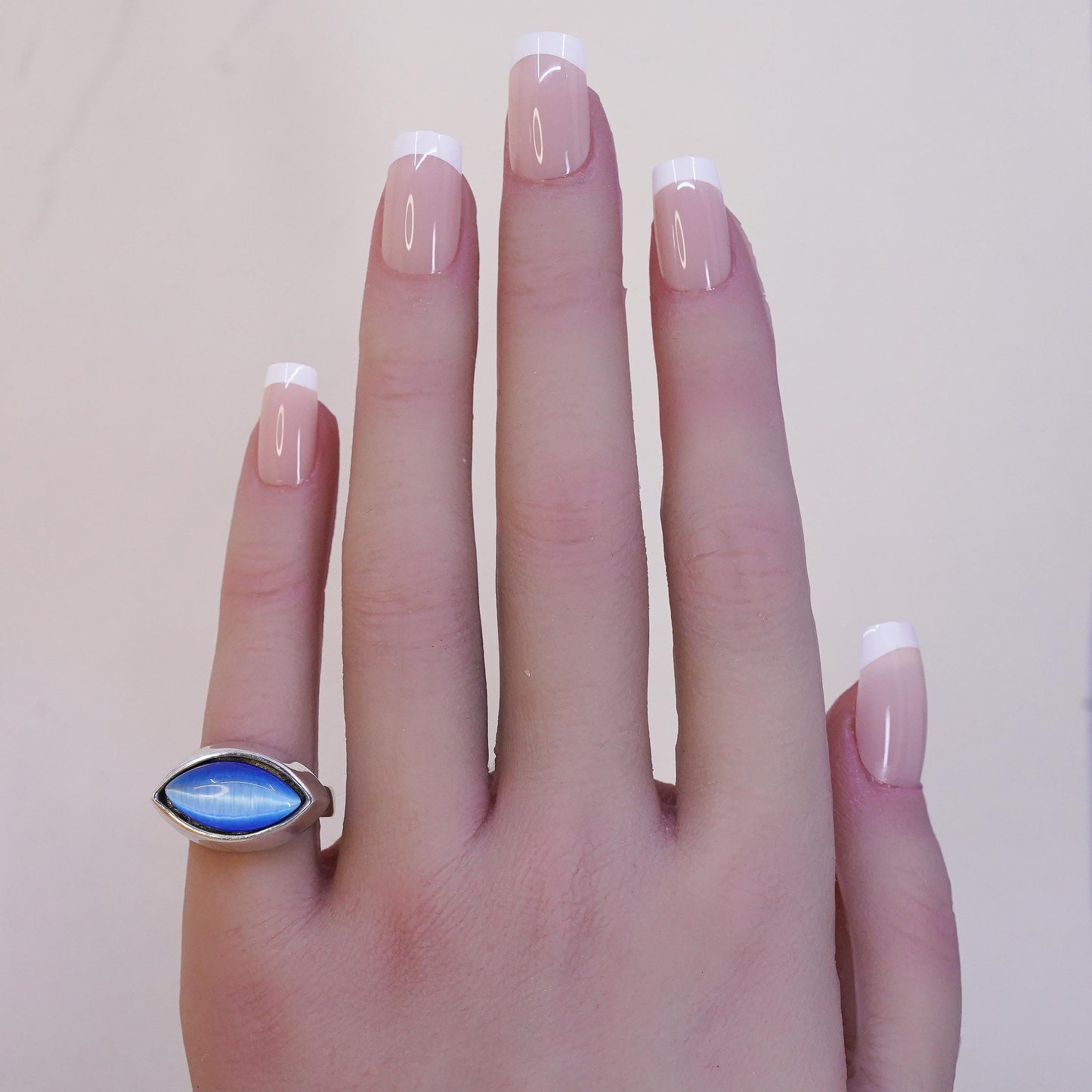 Size 5, vintage Sterling silver ring, 925 band with marquise cut blue tiger eye