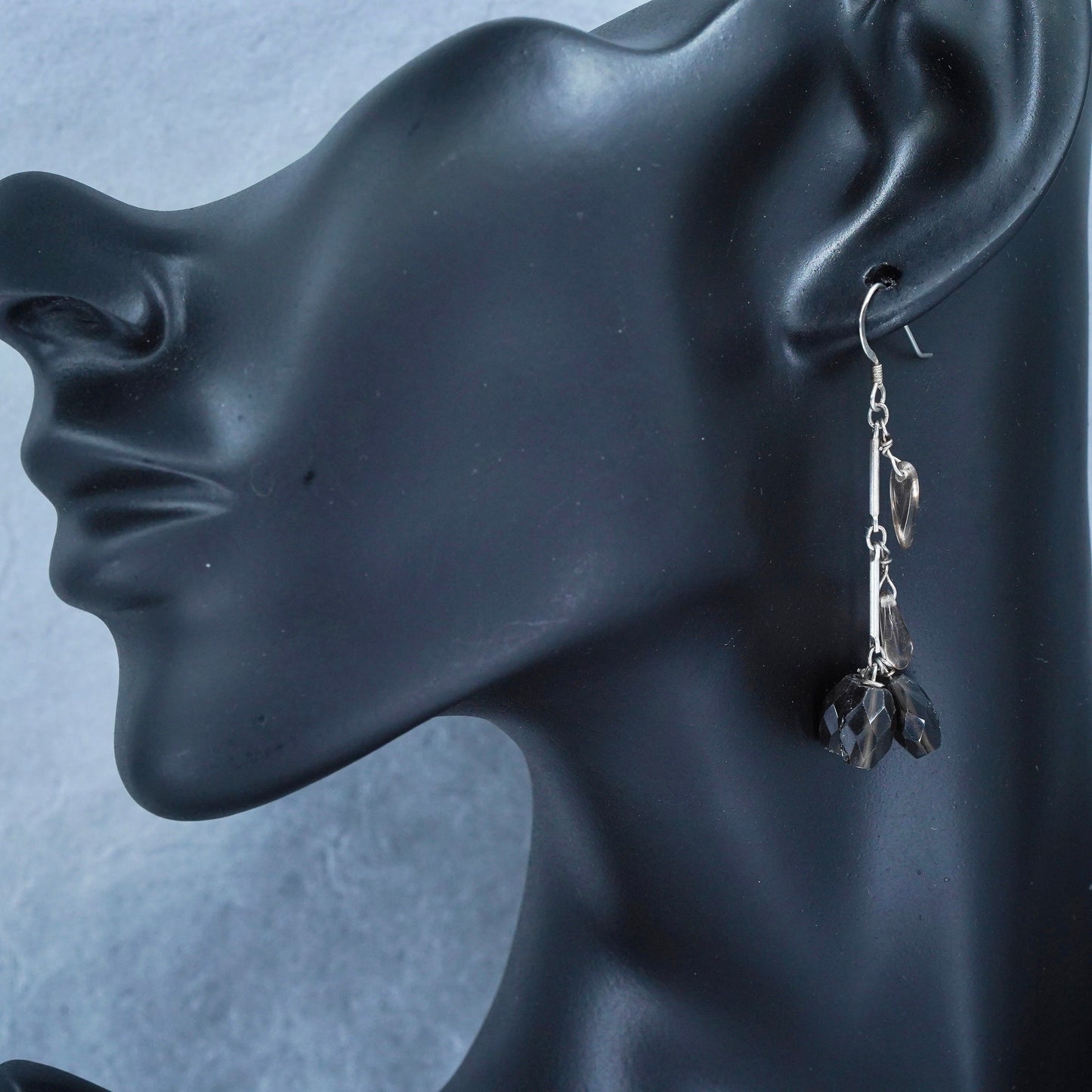 Vintage Sterling 925 silver handmade earrings with smoky quartz