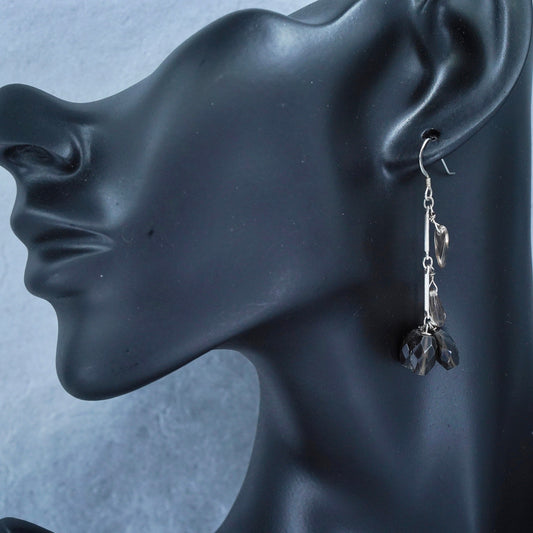 Vintage Sterling 925 silver handmade earrings with smoky quartz