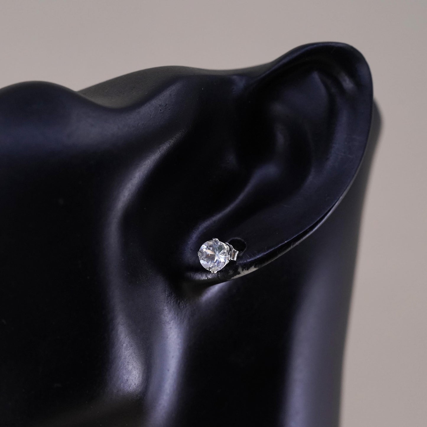 6mm, Vintage sterling 925 silver genuine round cz studs, earrings