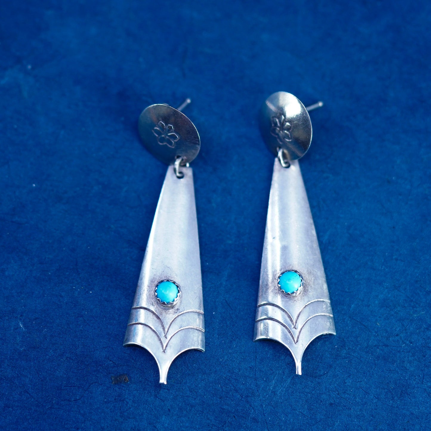 signed southwestern sterling 925 silver handmade earrings with turquoise bead
