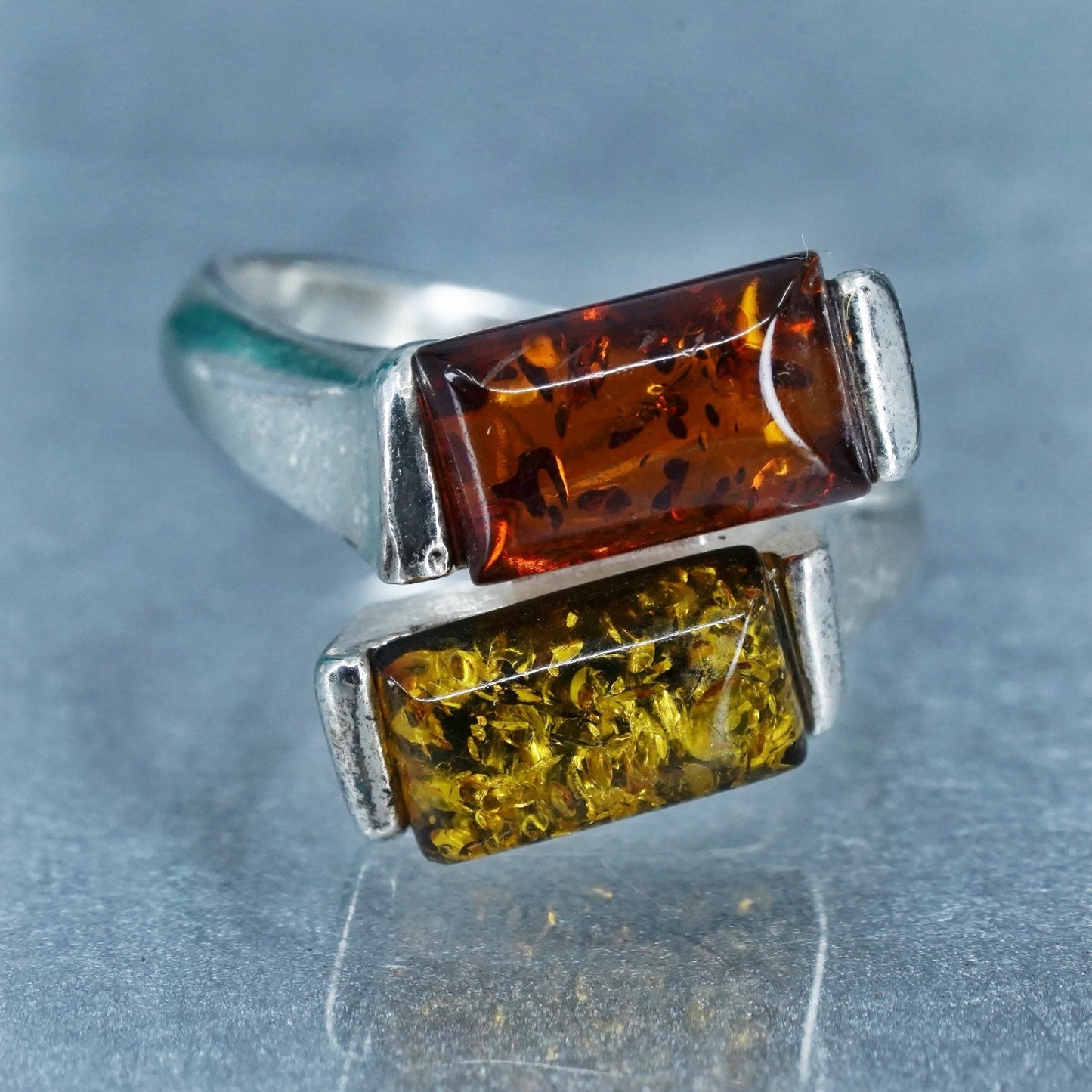 Size 6.25, vintage Sterling 925 silver handmade ring with Amber