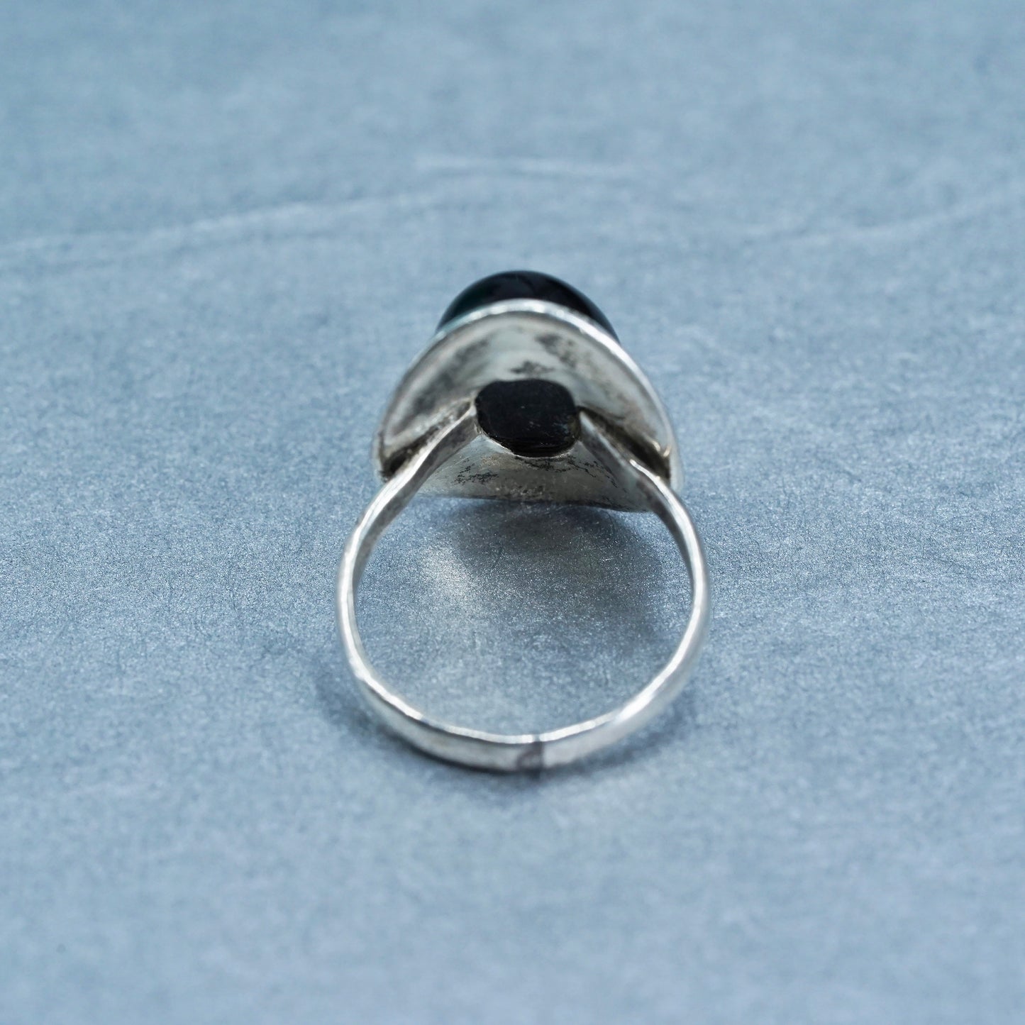 Size 6, vintage Sterling 925 silver handmade ring with onyx and beads