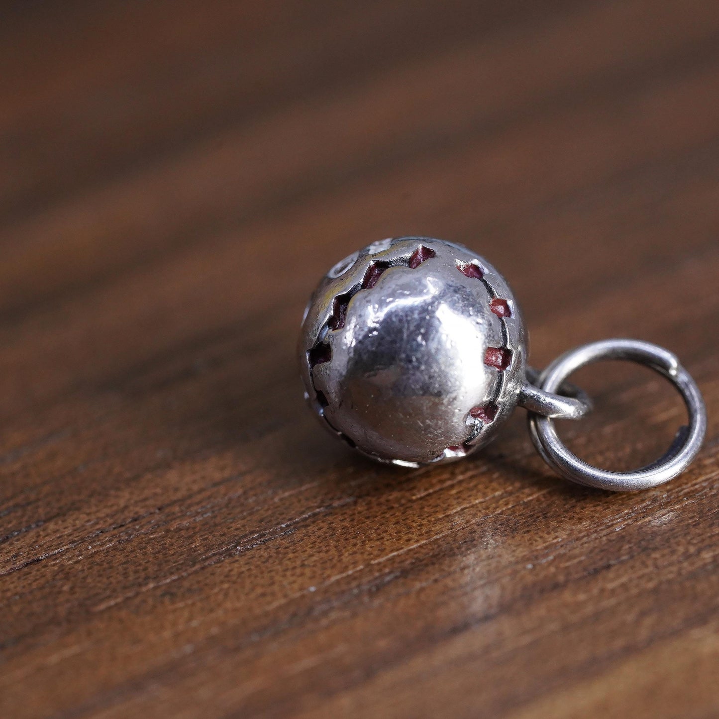 Vintage Sterling silver handmade ball charm, 925 baseball pendant