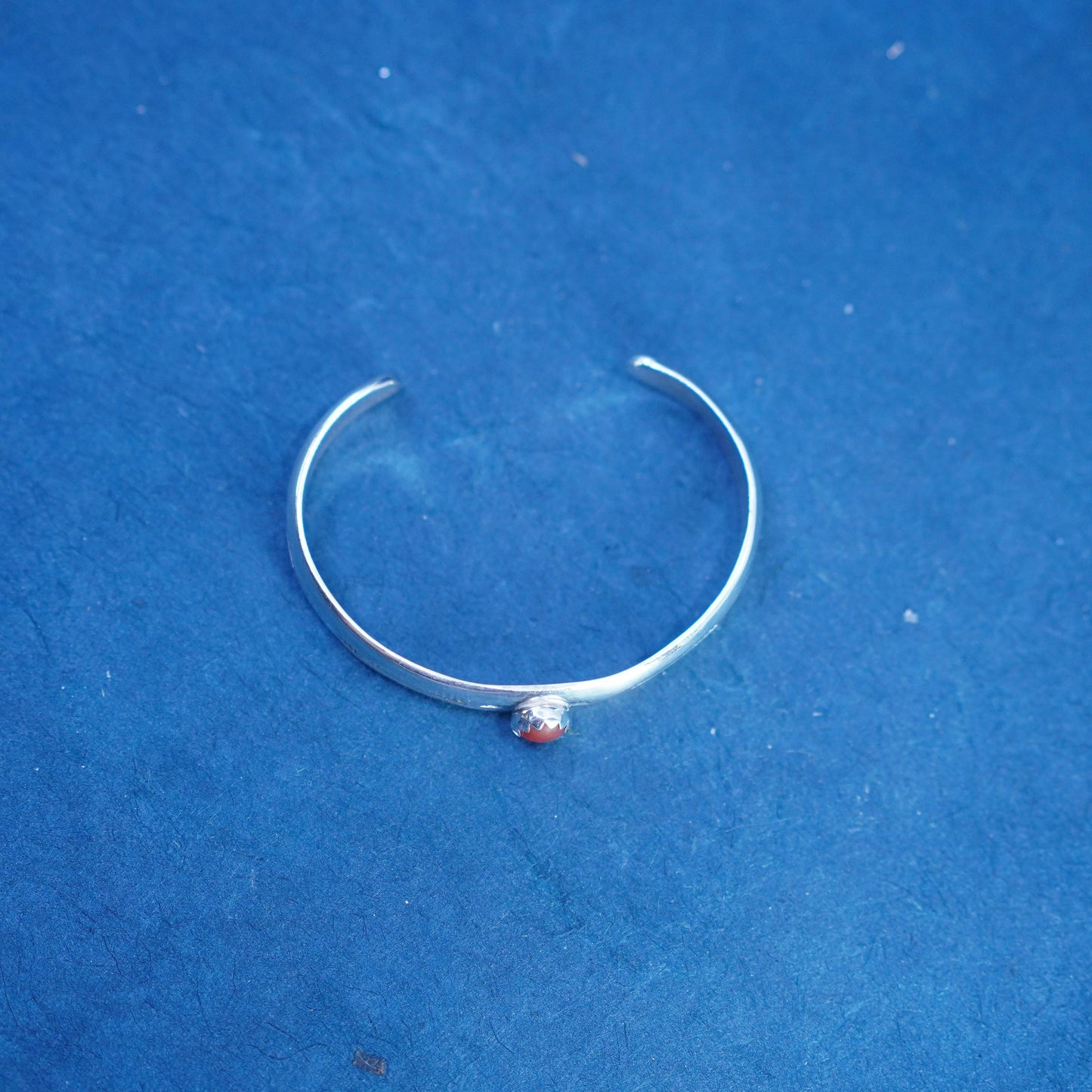 4.25”, Native American sterling silver bracelet, baby 925 cuff coral inlay