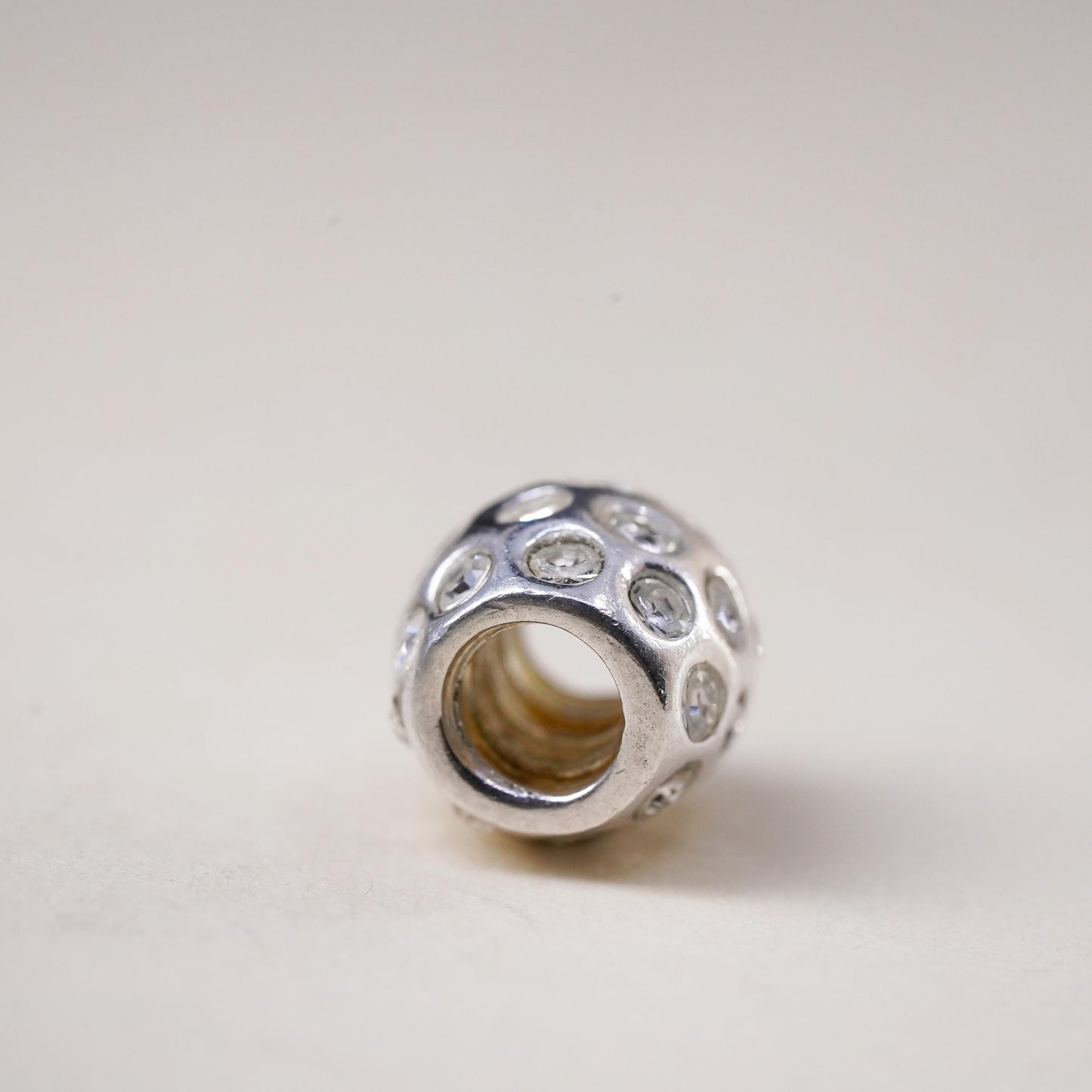 Vintage sterling silver handmade pendant, 925 bead charm with cluster cz