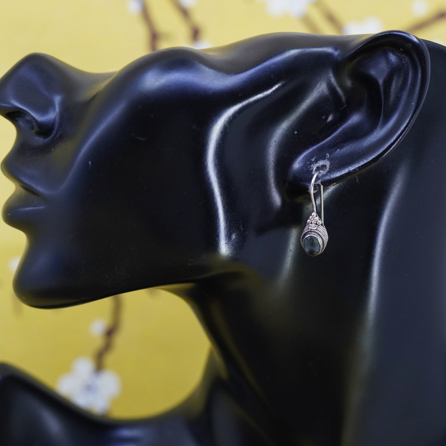 Vintage Sterling 925 silver handmade earrings with oval blue topaz