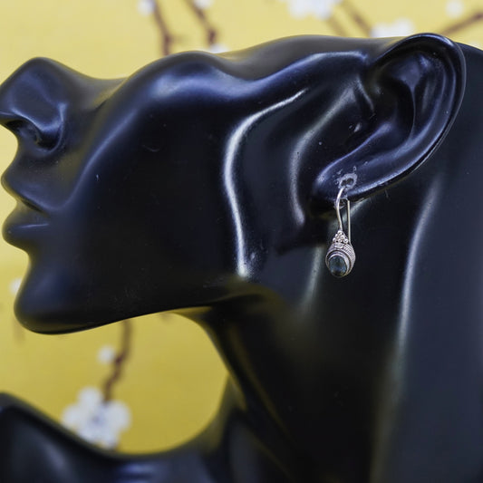 Vintage Sterling 925 silver handmade earrings with oval blue topaz