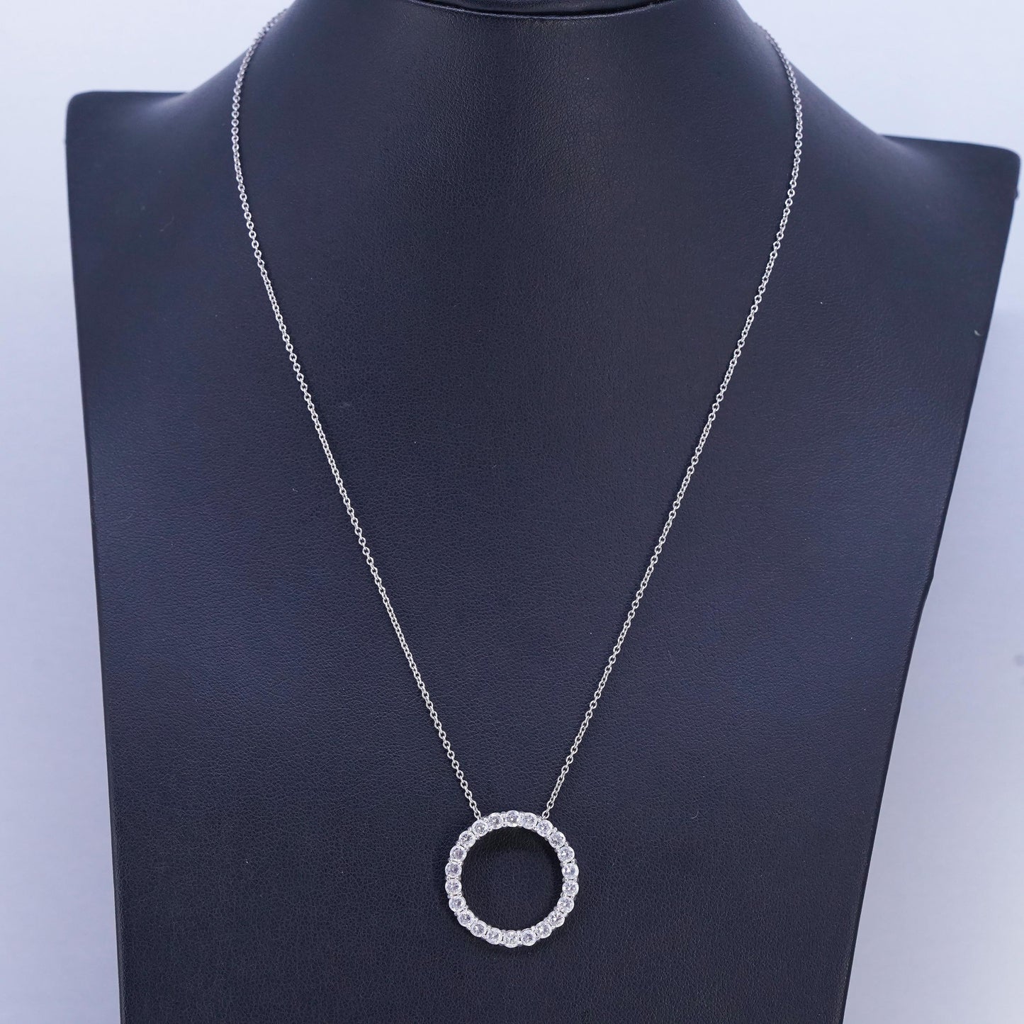 16+2”, Sterling 925 silver circle pendant necklace with circle pendant and Cz