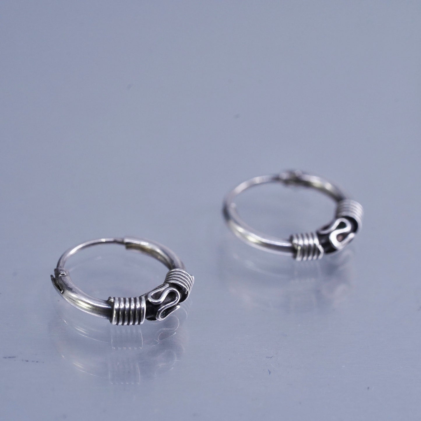 0.5”, vintage Sterling silver handmade earrings, 925 hoops bali beads