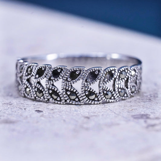 Size 8.5, vintage Sterling silver handmade ring, 925 band with marcasite
