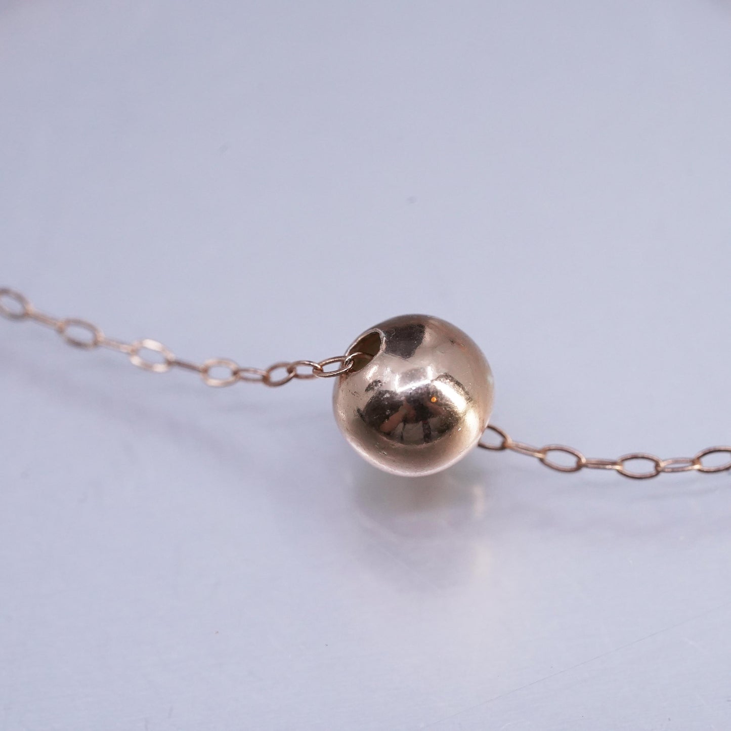 18", vintage vermeil rose gold Sterling 925 silver circle necklace bead pendant