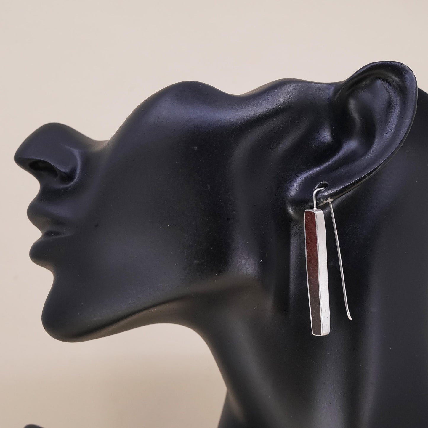 Minimalistic sterling silver single earring, 925 rectangular dangle with resin