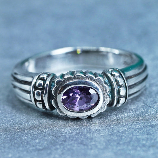 Size 8, vintage Sterling 925 silver handmade ring with amethyst