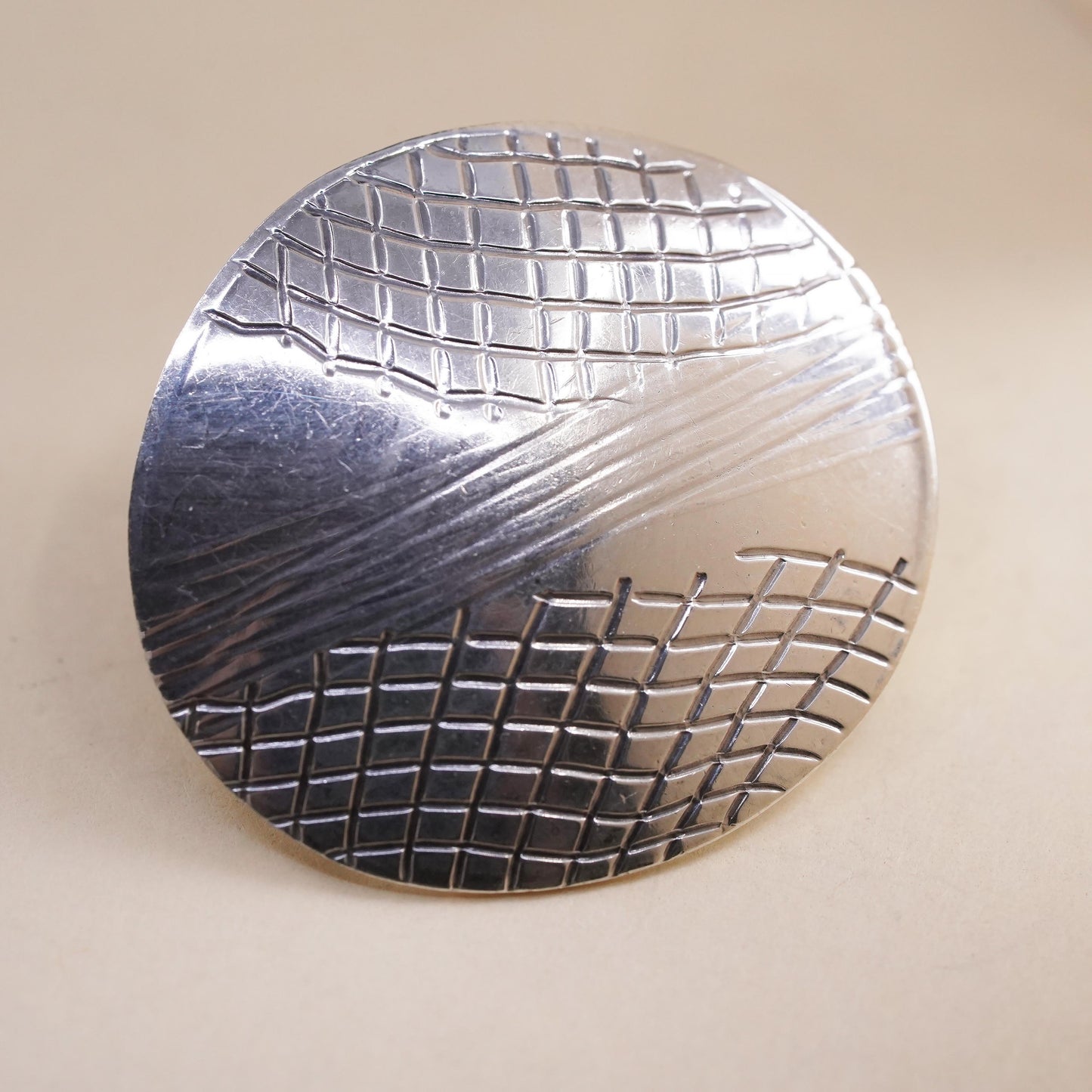 Vintage handmade single earring. Sterling 925 silver textured disc stud