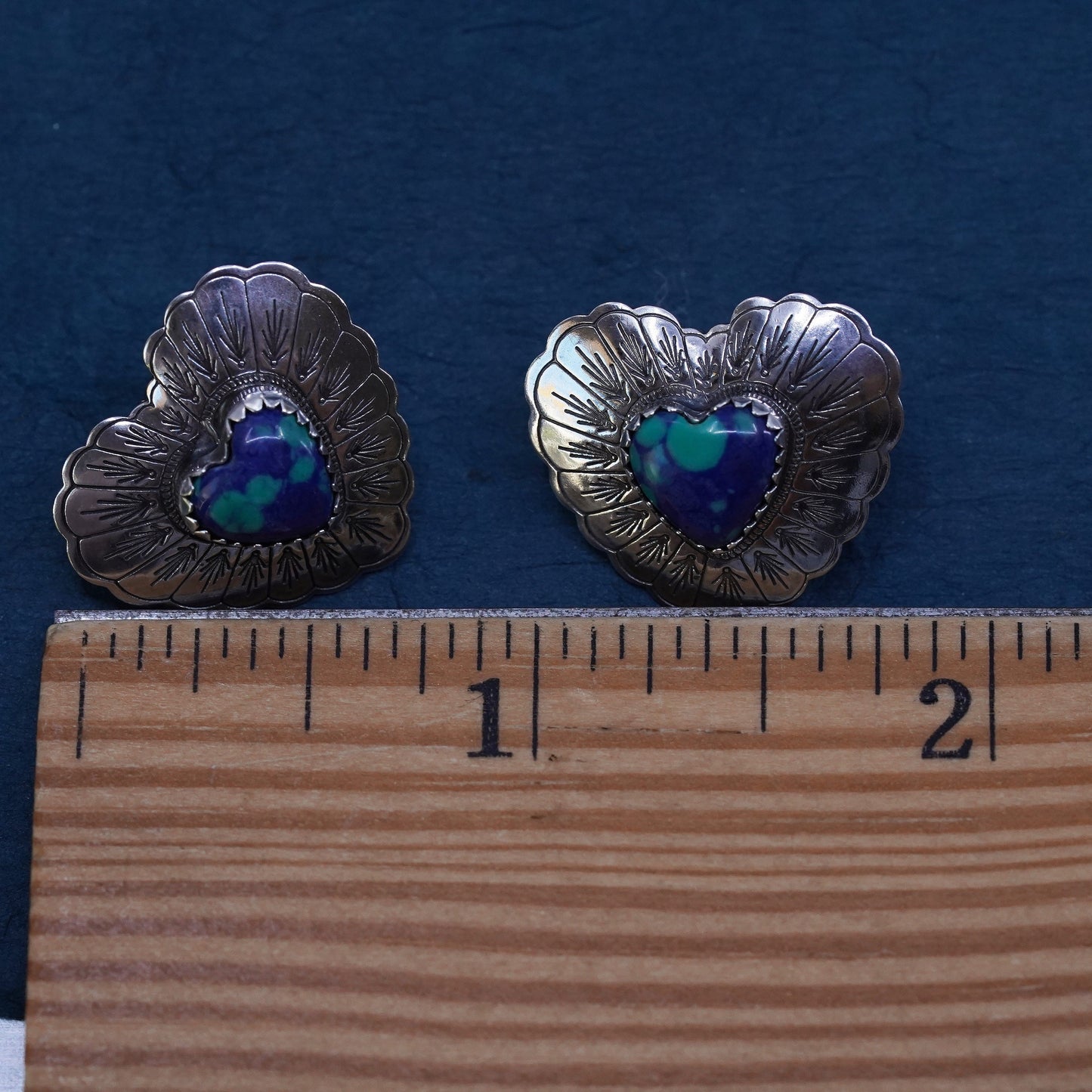 QT Quoc Turquoise Inc Sterling 925 silver handmade heart earrings w/ turquoise