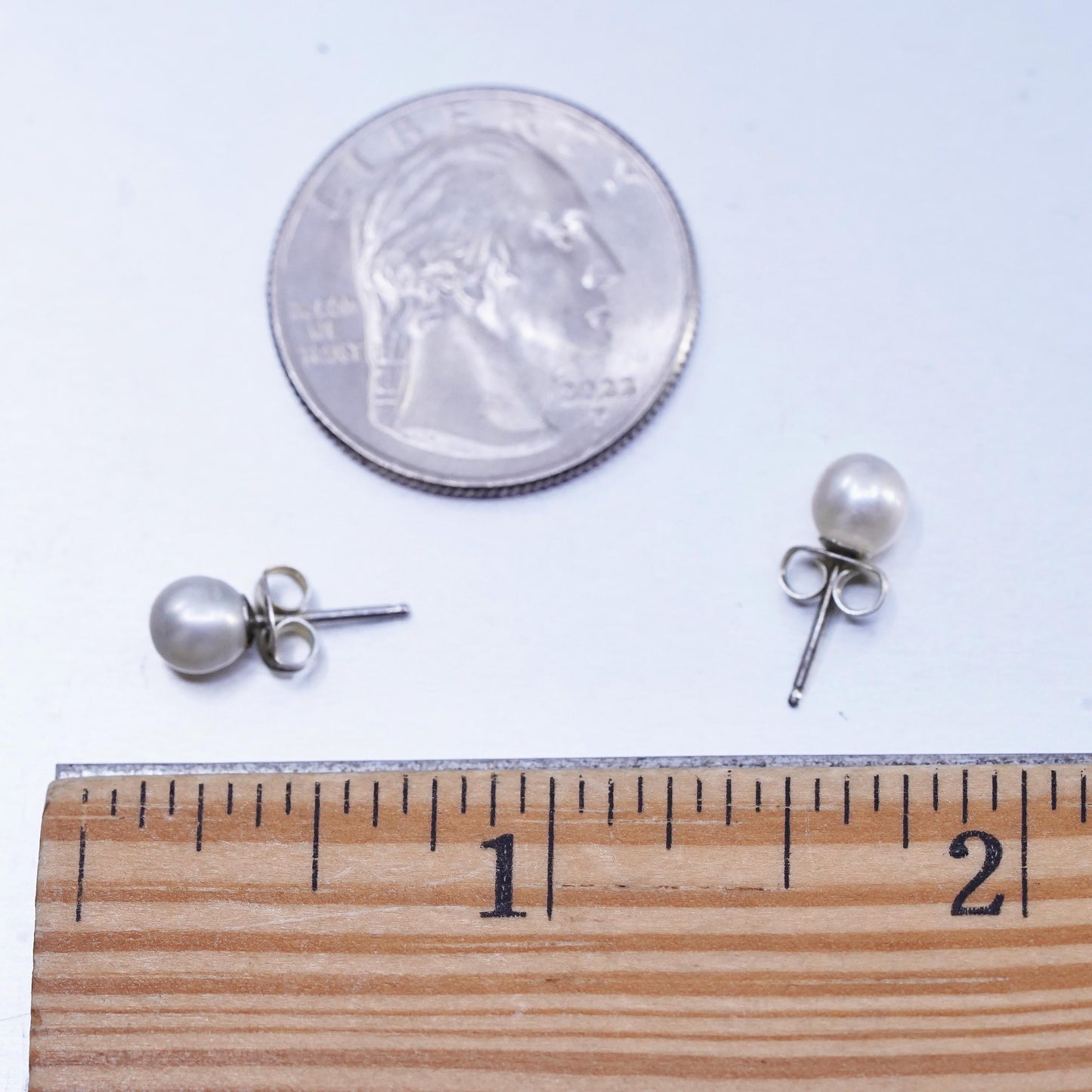5mm, Vintage Sterling 925 silver handmade earrings, studs with pearl